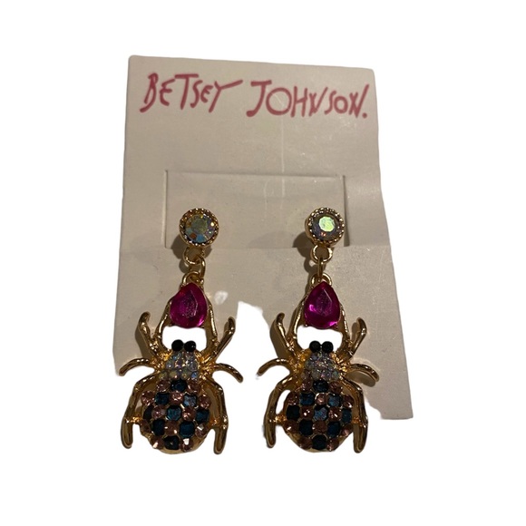 Betsey Johnson spider earrings. Blue and pink sparkly - Picture 1 of 3